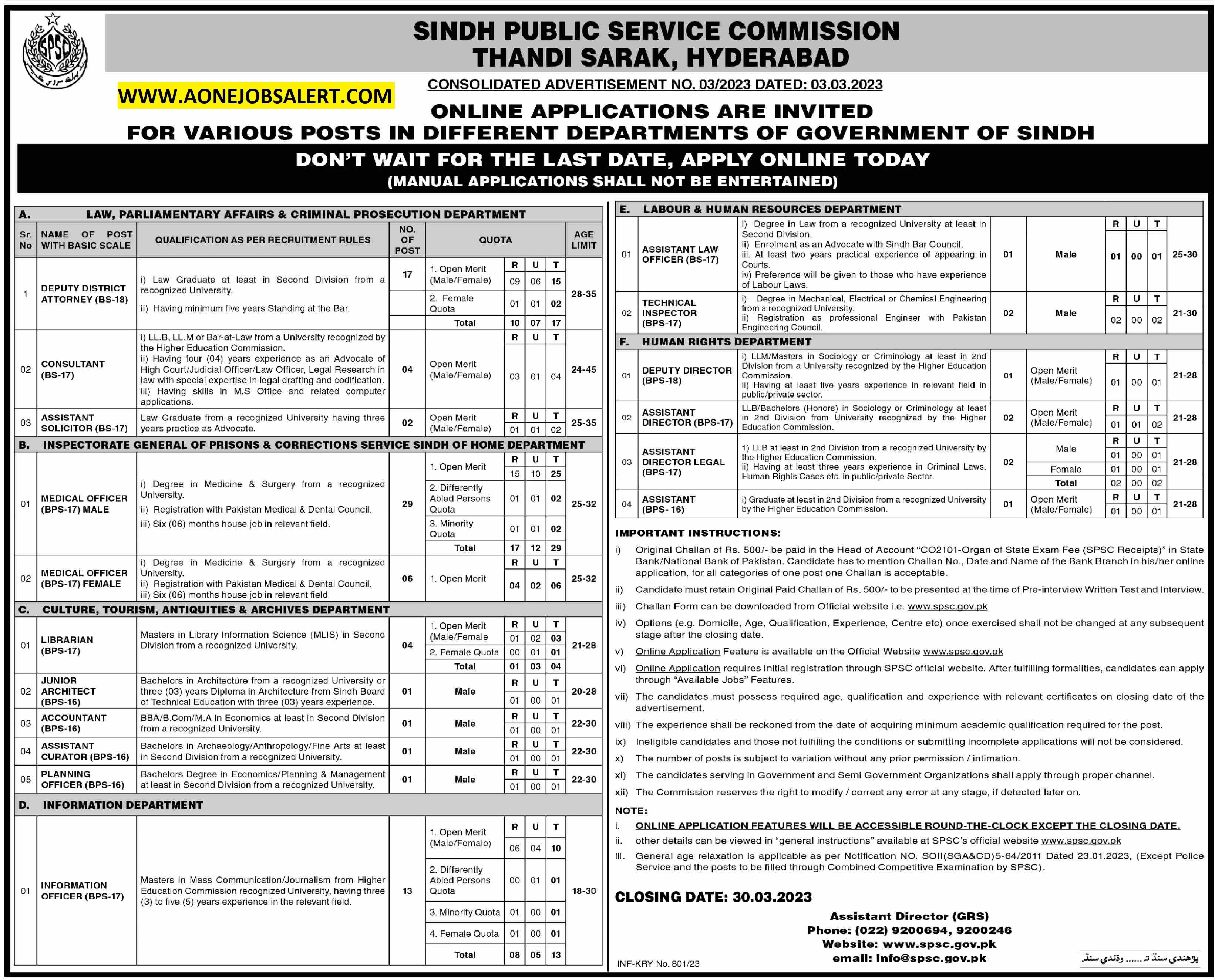 SPSC Sindh Public Service Commission Hyderabad Jobs 2023