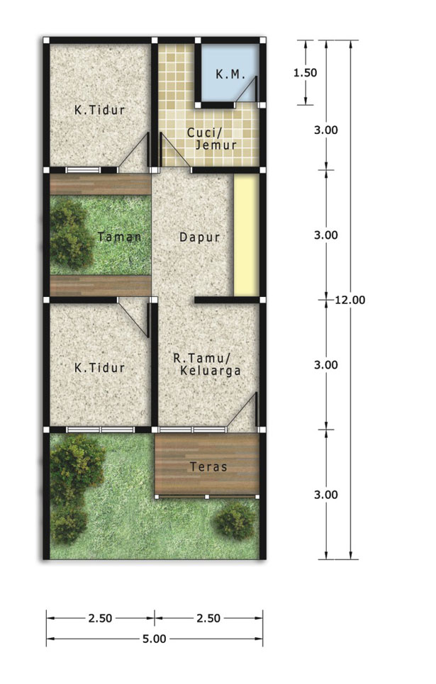 14 Denah Rumah Ukuran 4x8 Meter Simple Dan Minimalis