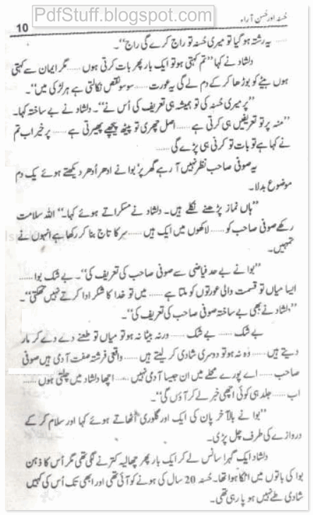 A sample page of the Urdu novel Husna Aur Husan Ara by Umera Ahmed