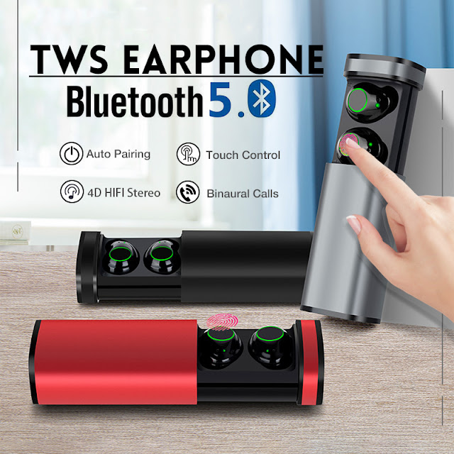 True Wireless HIFI Stereo Bluetooth 5.0 Earphone IPX5 Waterproof Touch Handsfree With Charging Box