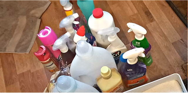 A pile of cleaning products