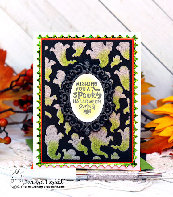 Halloween Glow in the Dark Card by Larissa Heskett | Ghosts Stencil, Creepy Cameos Stamp Stamp Set, and Framework Die Set by Newton's Nook Designs #newtonsnook