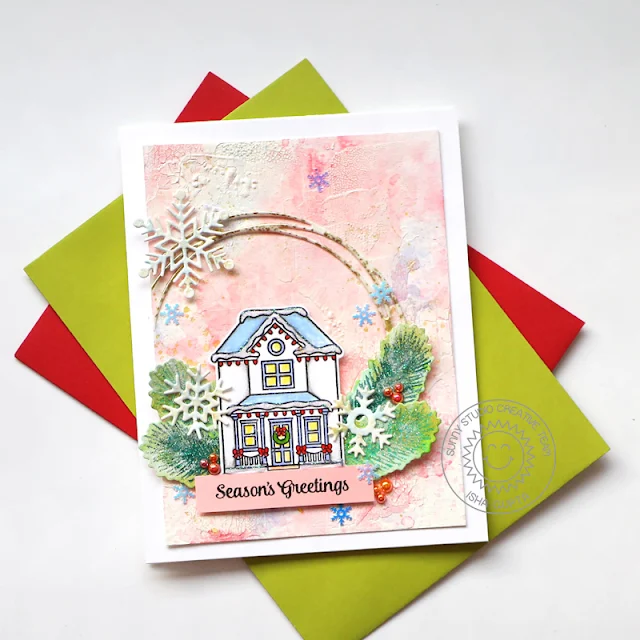 Sunny Studio Stamps: Victorian Christmas Snowflake Circle Frame Dies Classy Christmas Christmas Card by Isha Gupta