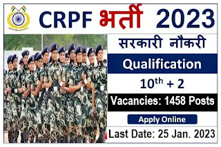 CRPF Recruitment 2023 for 1458 ASI and Head Constable