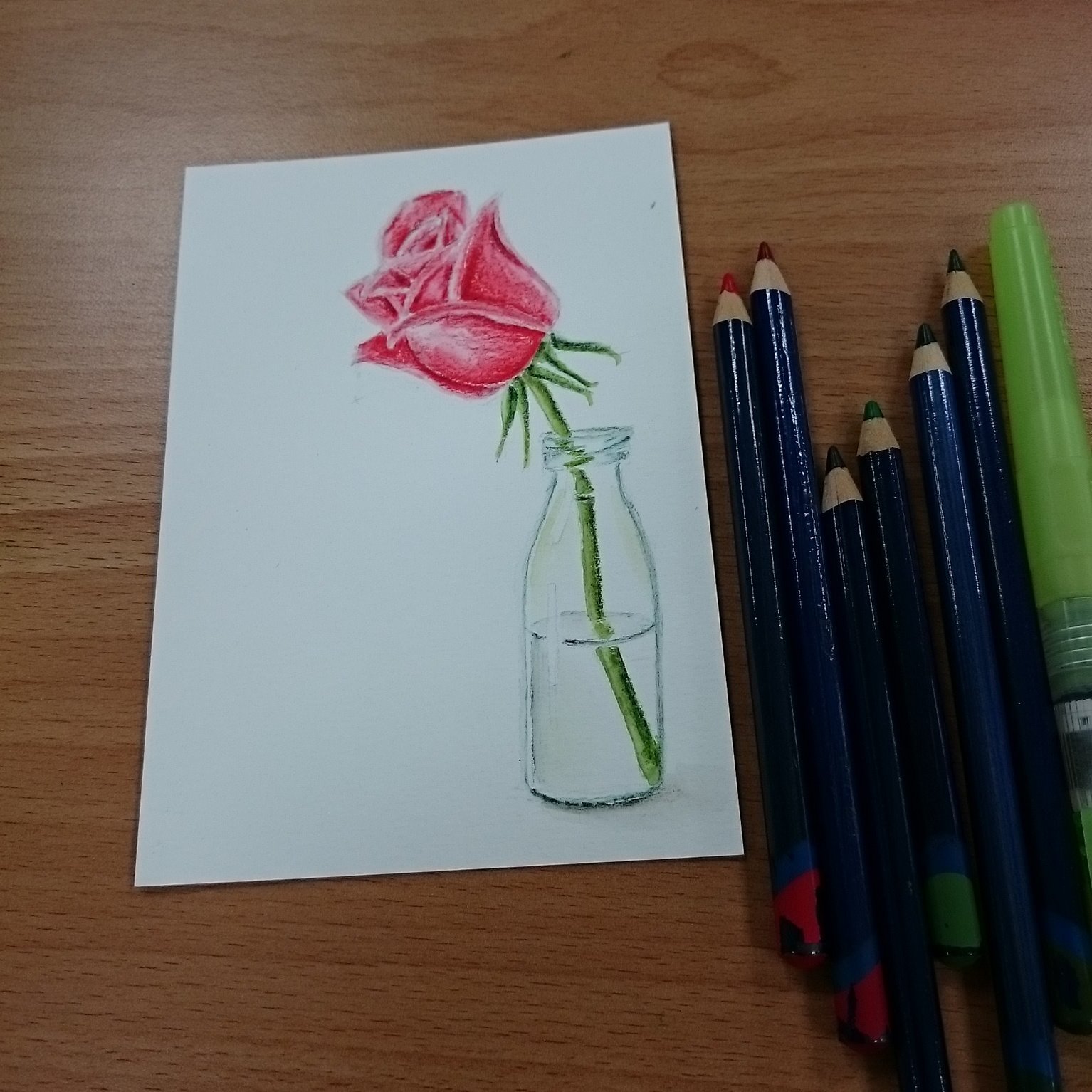 小花先生 作品 瓶中玫瑰 水性色鉛筆