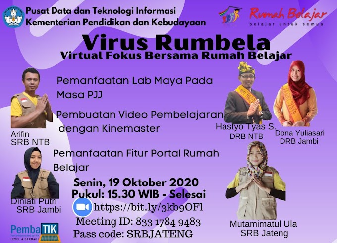 Kegiatan Tatap Maya: VIRUS RUMBELA (Virtual Fokus Bersama Rumah Belajar) bersama SRB Jateng, SRB NTB, dan SRB Jambi