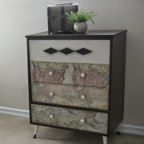 Mid-Century Modern Decoupage Map Dresser Makeover