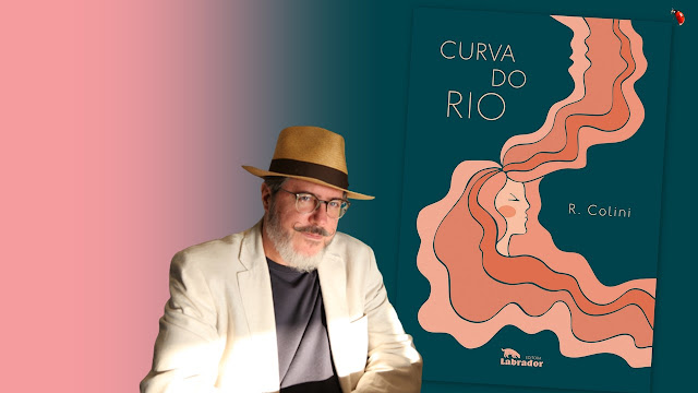 Fotocomposição com a capa do livro Curva do Rio, de R. Colini.