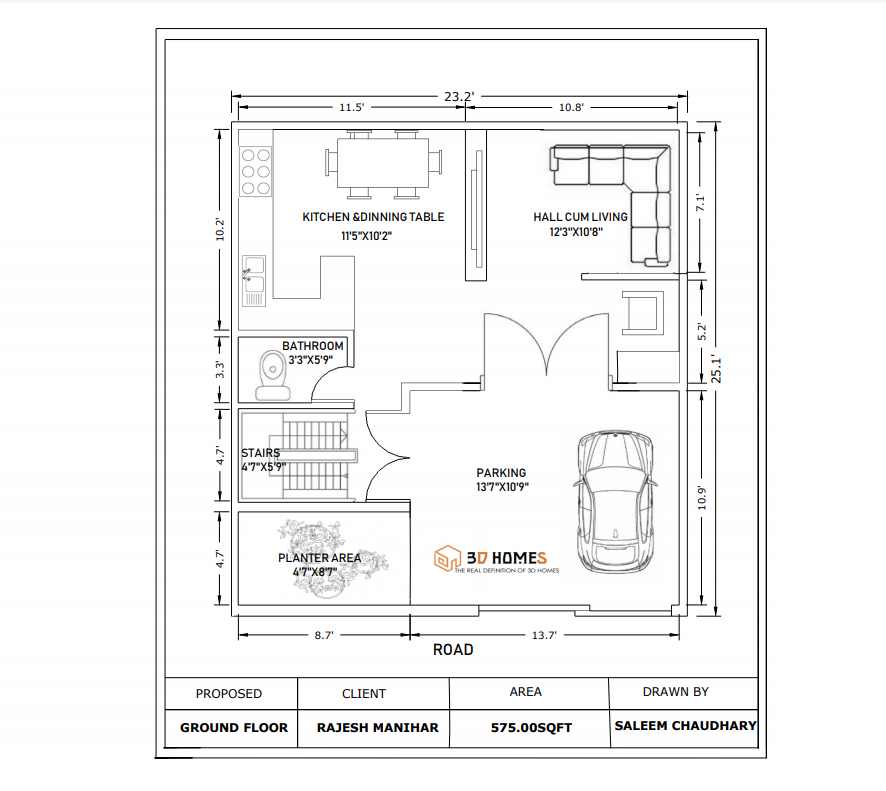 3D Home Design | 23 x 25 House Plan | 3bhk Home design | Interior Design | Complete Details.