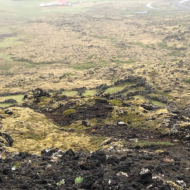 Ruins from a bit above on the path at Grabrok Crater.