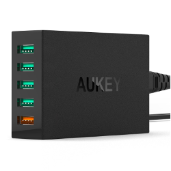 Aukey Quick Charge 2.0 54W 5 Ports USB Desktop Charging Station Wall Charger (AIPower 5V/7.2A+Quick Charge 12V/1.5A 9V/2A 5V/2A; Included an 20AWG 3.3FT Quick Charge Micro USB Cable)