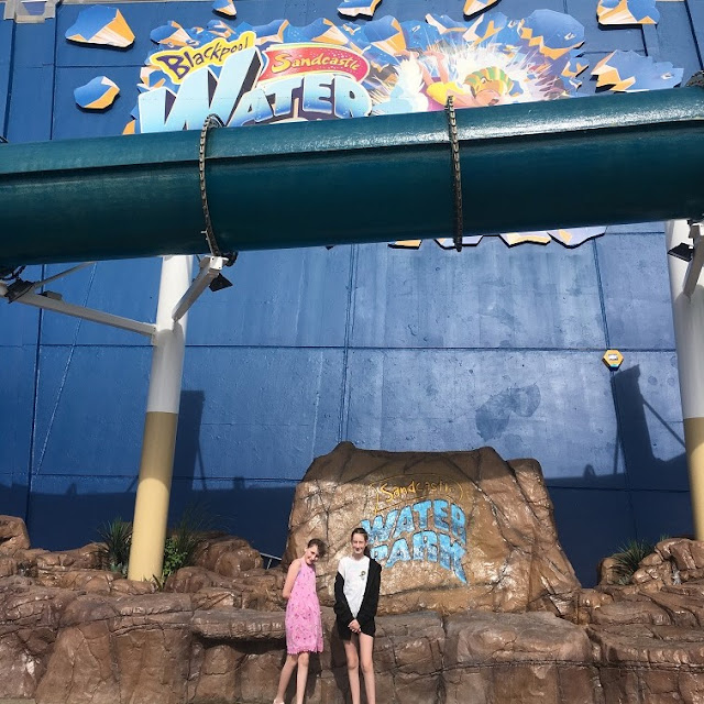 stephs two girls in front of Blackpool Sandcastle waterpark
