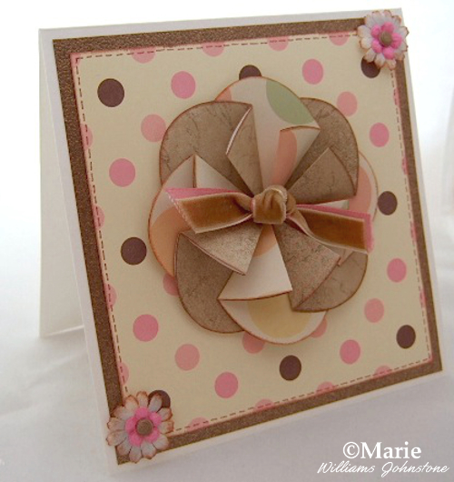 pink and coffee brown handmade card with rosette floral central design