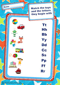 Toys vocabulary worksheet, matching images with letters