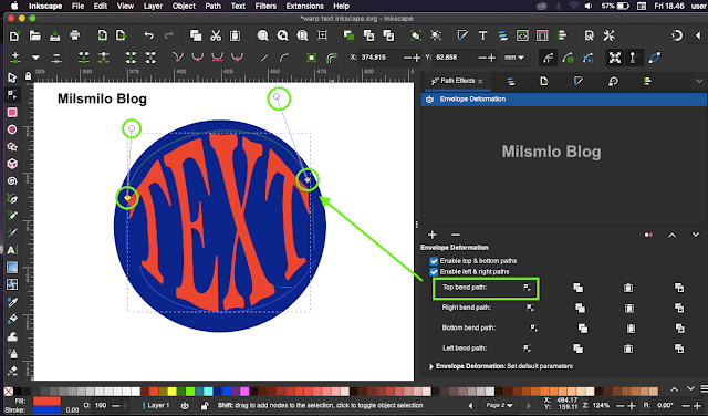 Cara membuat warp text di inkscape dengan menggunakan Path effect Envelope Deformation Inkscape