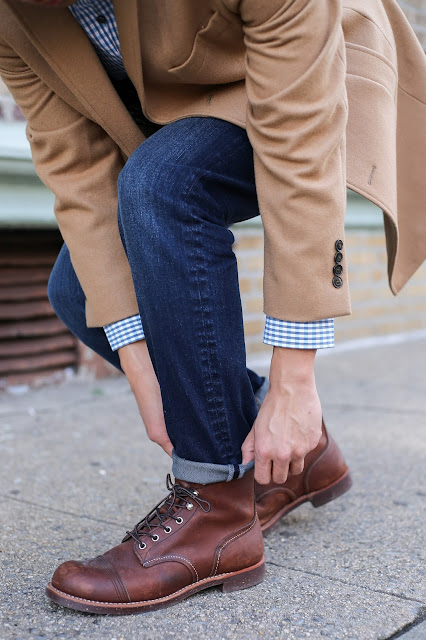 Slate Denim with Tallia Orange Coat, Red Wing, Menswear Outfit