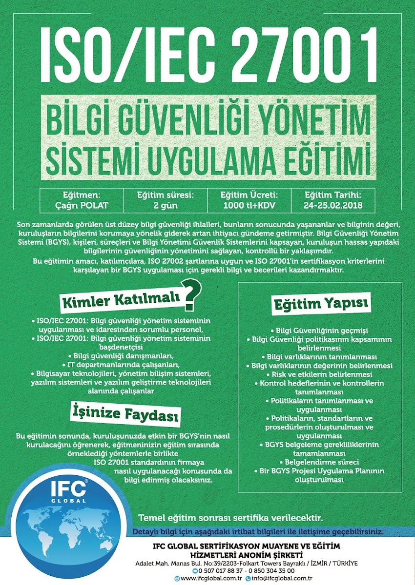 ISO 27001 Bilgi Güvenliği Yönetim Sistemi Uygulama Eğitimi