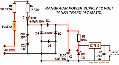sirkitelektronika Rangkaian Power  Supply  Tanpa Trafo Ac 