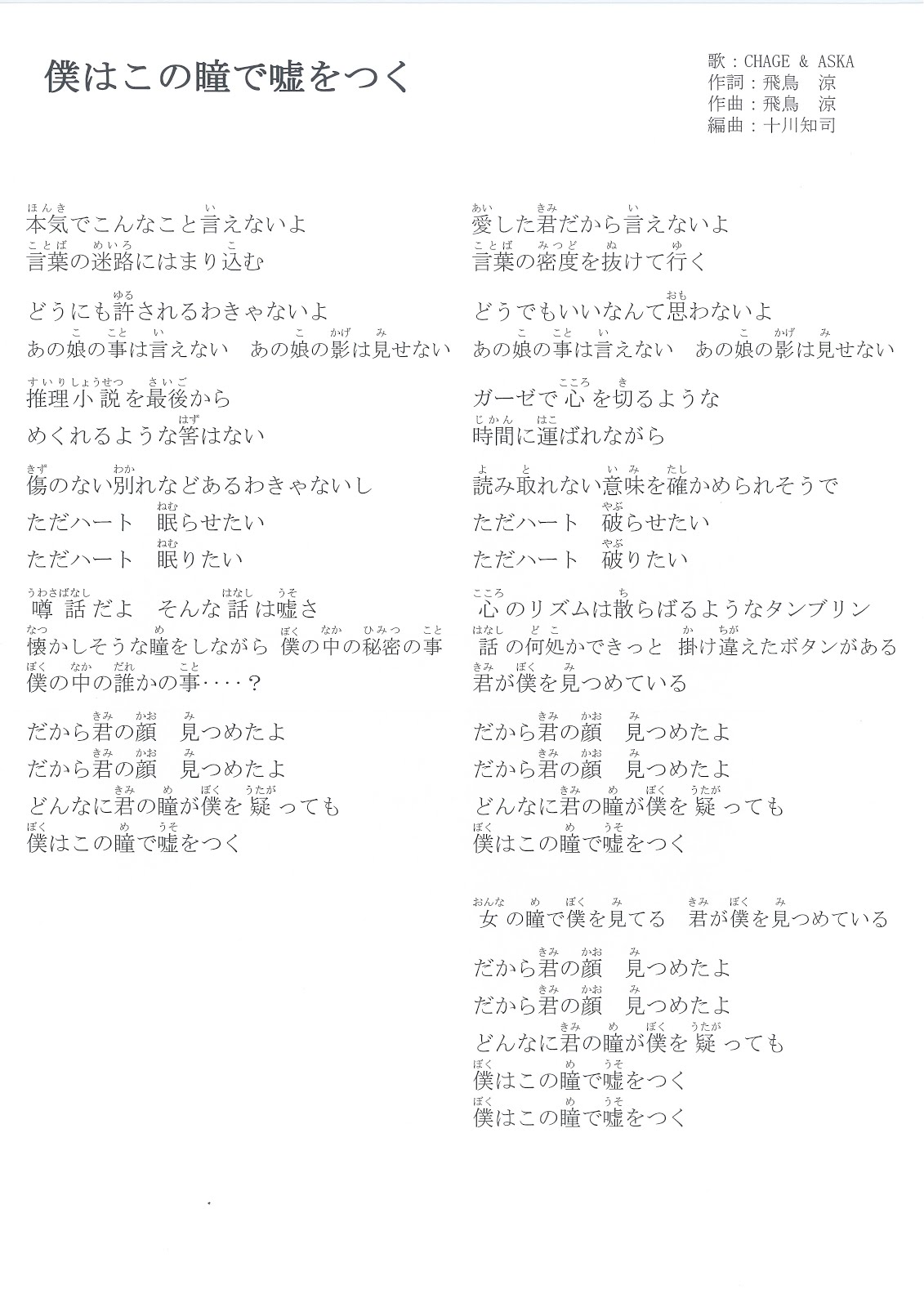 夢想與創造 日文歌詞 僕はこの瞳で嘘をつく