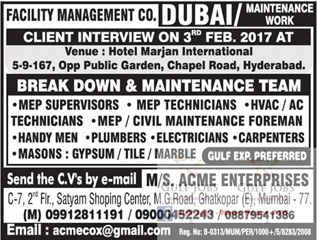 Facility Management co Jobs for Dubai