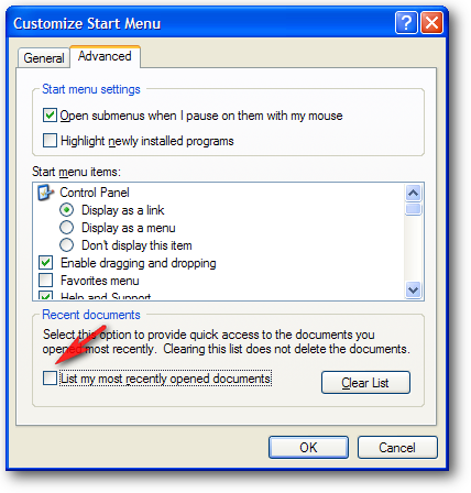 Disable Recent Documents
