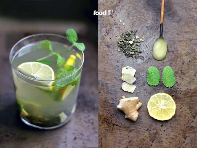 napój miodowo-imbirowy z zieloną herbatą i miętą