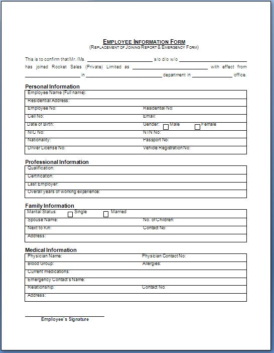 Download Employee Information Form Format:-