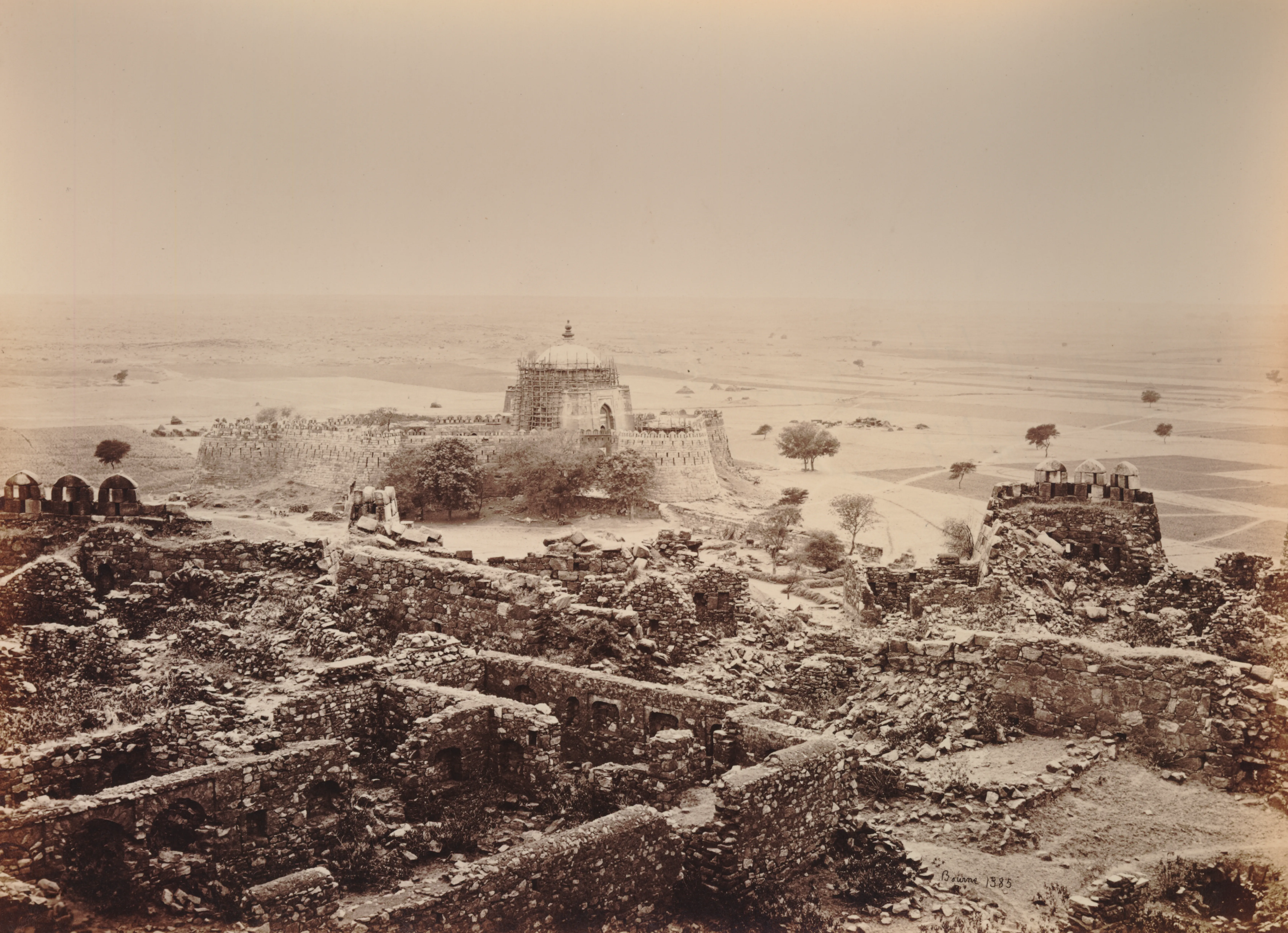 Ruins of Tughlaqabad Fort & Tomb of Ghiyath al-Din (Ghiyasuddin) Tughluq, Delhi, India | Rare & Old Vintage Photos (1870)