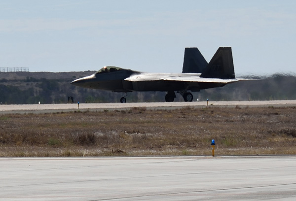 The F-22 Raptor taxis down the runway after its demo at the Miramar Air Show in San Diego, CA...on September 24, 2022.
