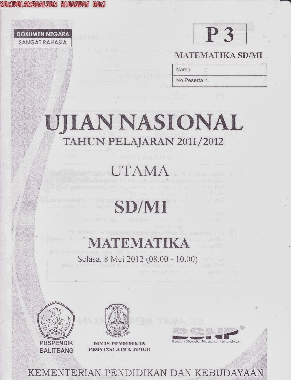 Arsip Soal UN+US+Try Out Matematika Kelas 6 VI SD TA 2013/2014 ~ Kumpulan Soal SD