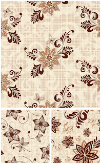 春を彩る茶系の花柄パターン brown floral patterns with spring related ornaments  イラスト素材