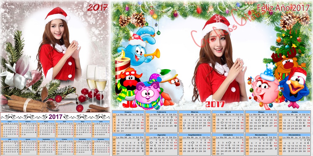 2 Calendarios 2017 psd para navidad y año nuevo