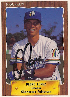 Pedro Lopez autographed 1990 Charleston Rainbows card