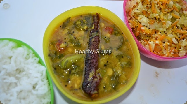 The red chilli in the dal does not taste as sinister as it looks!