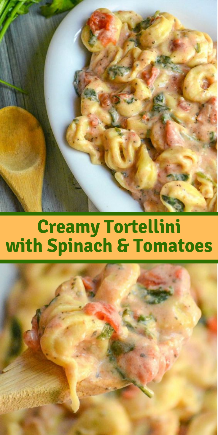CREAMY TORTELLINI WITH SPINACH & TOMATOES #pastadinner #summerrecipe
