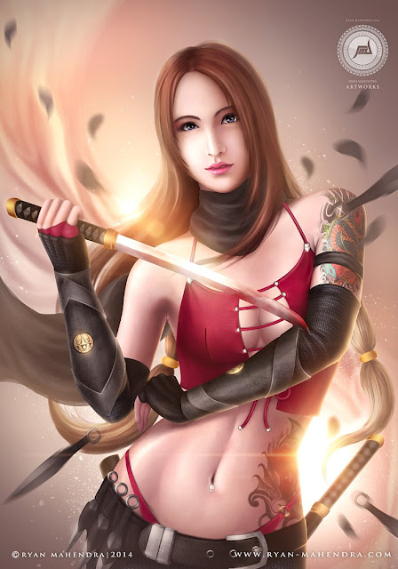 kunoichi, female ninja, ninja girl, kunoichi ninja, fantasy, illustration, drawing, digital painting, digital drawing, ryan mahendra