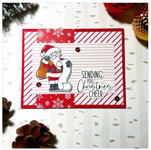 Sending you Christmas cheer by Crafticarrie features Dear Santa by Newton's Nook Designs; #inkypaws, #newtonsnook, #santacards, #christmascards, #holidaycards, #cardmaking, #cardchallenge