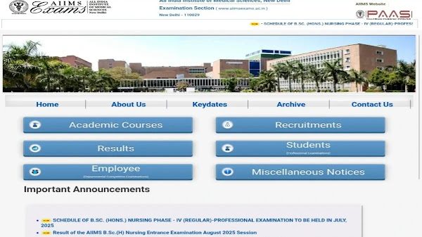 AIIMS BSc Nursing Result 2025 Out: Download Merit List PDF @aiimsexams.ac.in
