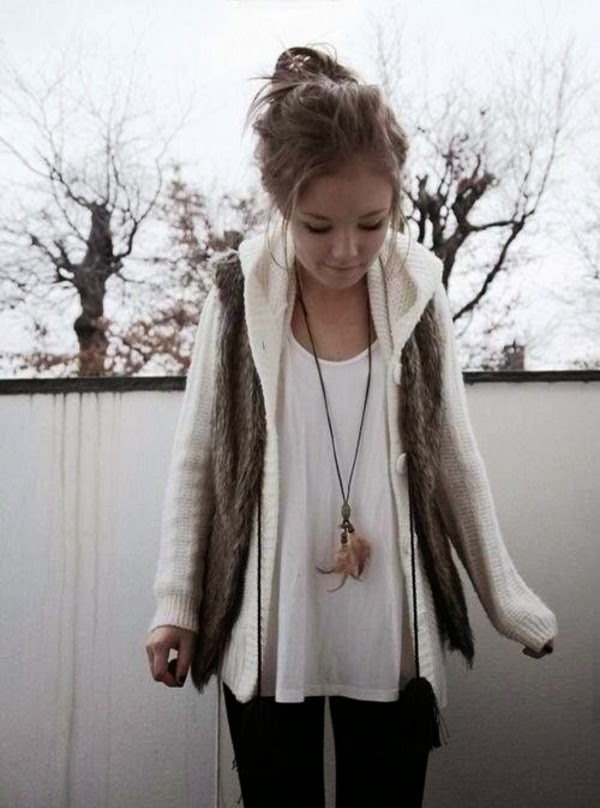 White Fur Vest And Tumbler With Necklace