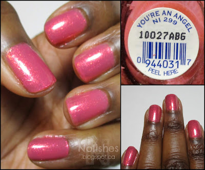 A collage featuring a couple additional manicure shots, and a label shot of Nicole by OPI 'You're an Angel'