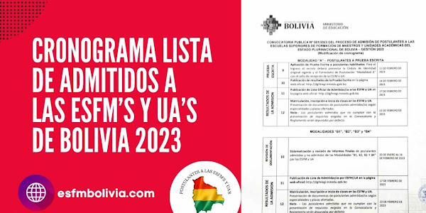 CRONOGRAMA LISTA DE ADMITIDOS A LAS ESFM’S Y UA’S DE BOLIVIA 2023, LISTA DE ADMITIDOS DE GESTIONES PASADAS