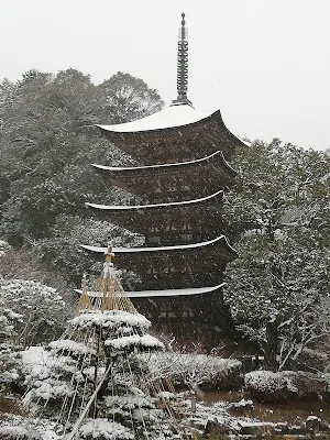 雪化粧の山口瑠璃光寺　五重の塔