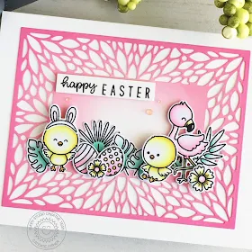 Sunny Studio Stamps: Blooming Frame Die Chickie Baby Fabulous Flamingos Kinsley Alphabet Dies Easter Card by Candice Fisher