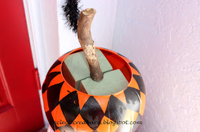 Eclectic Red Barn: Painted pumpkin with flower foam and stick