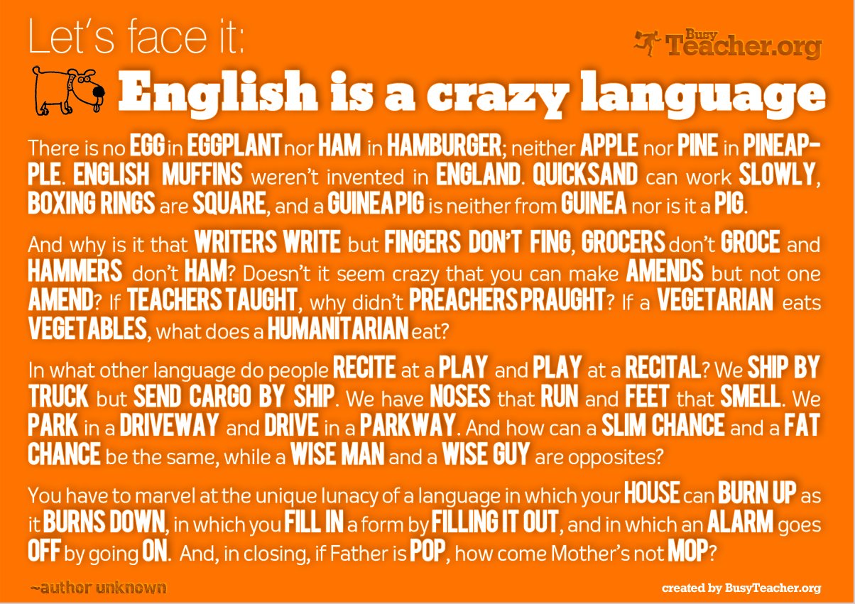 English stuff ESL: ENGLISH IS A FUNNY LANGUAGE!