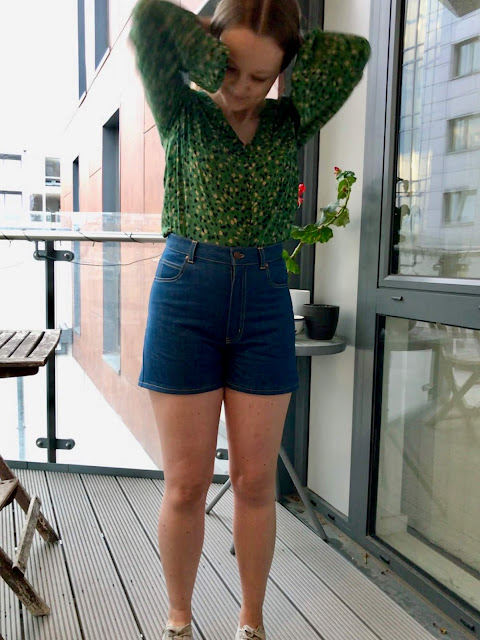 Diary of a Chain Stitcher: Megan Nielsen Dawn Jeans Shorts in Denim from Fabric Godmother and silk Dove Blouse