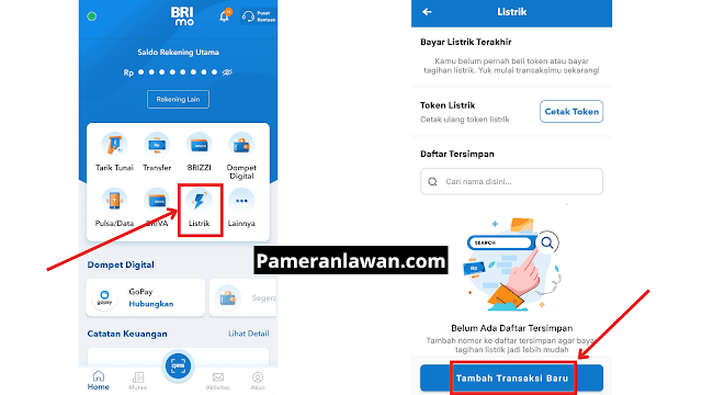 cara membeli token listrik di BRImo