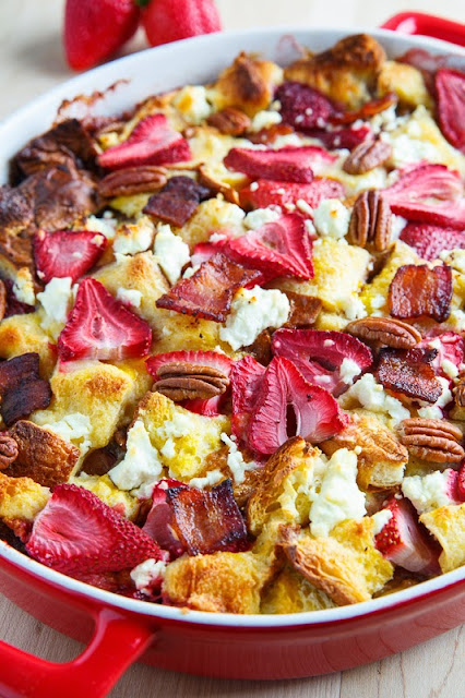 Strawberry, Bacon and Goat Cheese Strata with Balsamic Syrup