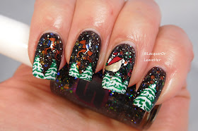 UberChic Beauty's Holiday Jingle and Holly Jolly plates over Shinespark Polish Black Opal