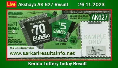 Kerala Lottery Today Result 26.11.2023 Akshaya AK 627